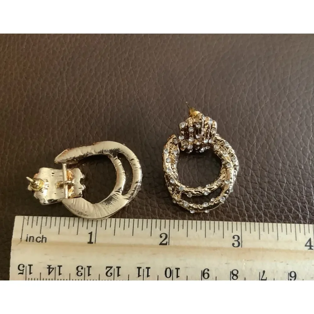 Ettika Hoop Crystal Buckle Pave Link Molten Earrings Boho Hammered CZ VTG - Picture 8 of 8